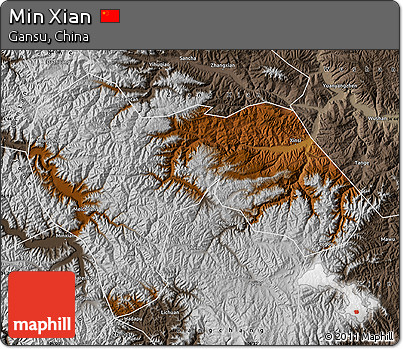 Physical Map of Min Xian, semi-desaturated