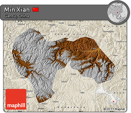 Physical Map of Min Xian, shaded relief outside