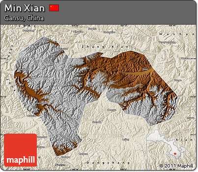 Physical Map of Min Xian, shaded relief outside