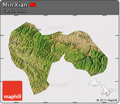 Satellite Map of Min Xian, cropped outside