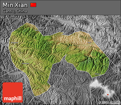 Satellite Map of Min Xian, desaturated