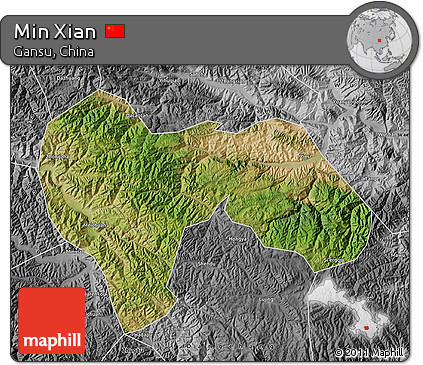 Satellite Map of Min Xian, desaturated