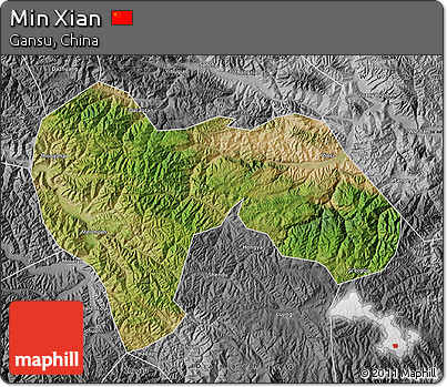 Satellite Map of Min Xian, desaturated