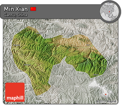 Satellite Map of Min Xian, lighten, semi-desaturated