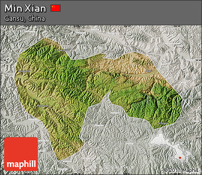 Satellite Map of Min Xian, lighten, semi-desaturated