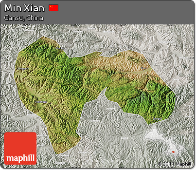 Satellite Map of Min Xian, lighten, semi-desaturated
