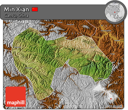 Satellite Map of Min Xian, physical outside