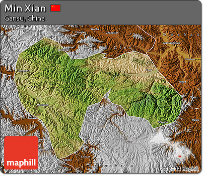 Satellite Map of Min Xian, physical outside