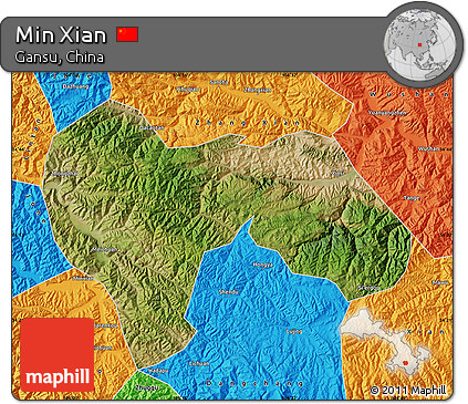 Satellite Map of Min Xian, political outside