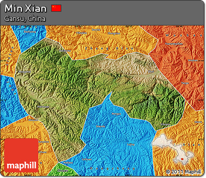 Satellite Map of Min Xian, political outside