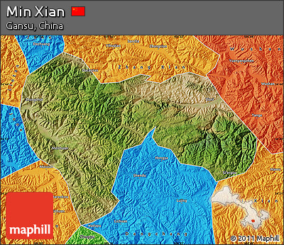 Satellite Map of Min Xian, political outside