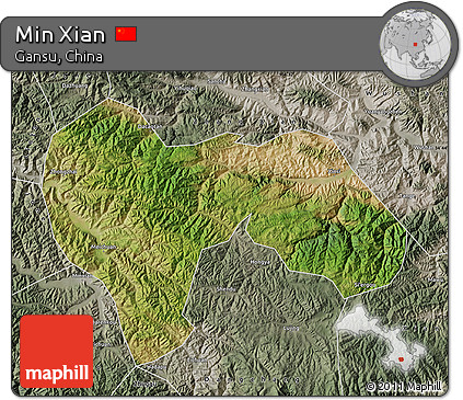 Satellite Map of Min Xian, semi-desaturated