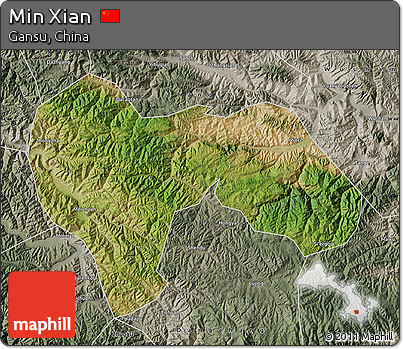 Satellite Map of Min Xian, semi-desaturated