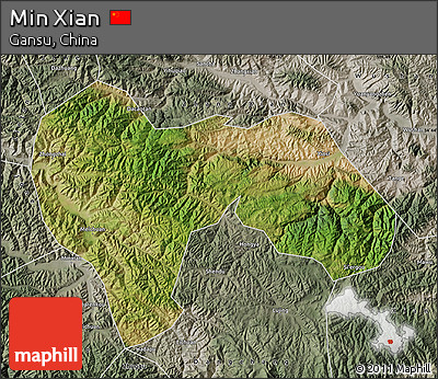 Satellite Map of Min Xian, semi-desaturated