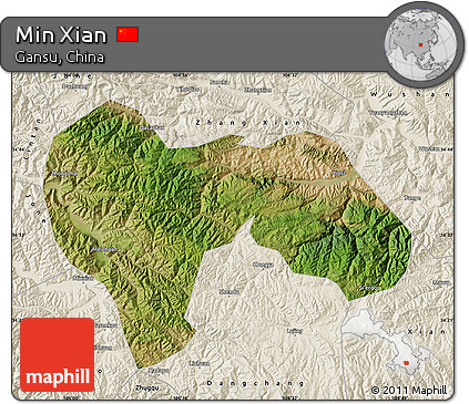 Satellite Map of Min Xian, shaded relief outside
