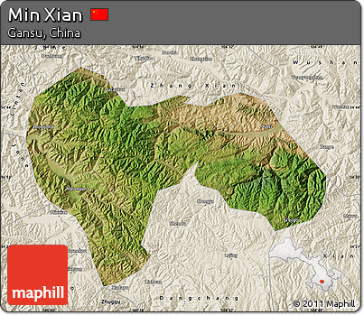 Satellite Map of Min Xian, shaded relief outside