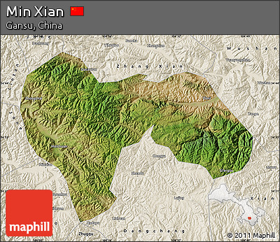 Satellite Map of Min Xian, shaded relief outside