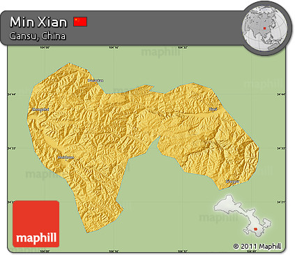 Savanna Style Map of Min Xian, single color outside