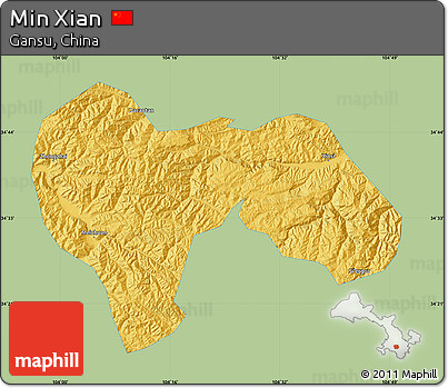 Savanna Style Map of Min Xian, single color outside