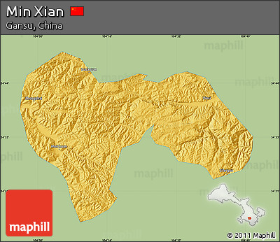 Savanna Style Map of Min Xian, single color outside