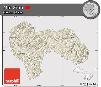 Shaded Relief Map of Min Xian, cropped outside