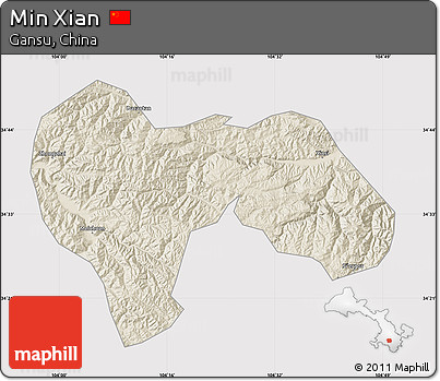 Shaded Relief Map of Min Xian, cropped outside