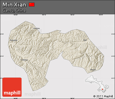 Shaded Relief Map of Min Xian, cropped outside