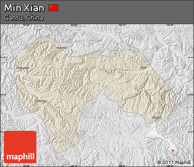 Shaded Relief Map of Min Xian, lighten, desaturated