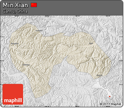 Shaded Relief Map of Min Xian, lighten, desaturated