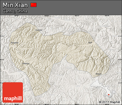 Shaded Relief Map of Min Xian, lighten