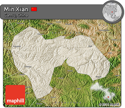 Shaded Relief Map of Min Xian, satellite outside
