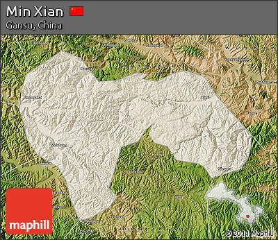 Shaded Relief Map of Min Xian, satellite outside
