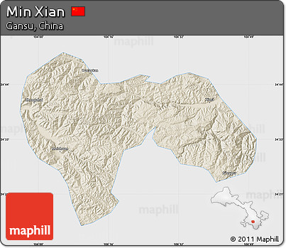 Shaded Relief Map of Min Xian, single color outside