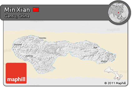 Classic Style Panoramic Map of Min Xian, single color outside