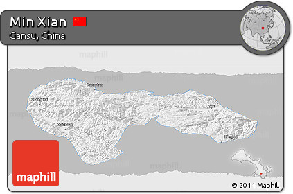 Gray Panoramic Map of Min Xian, single color outside