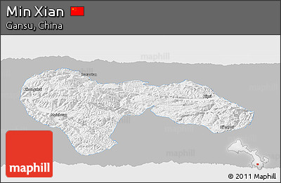 Gray Panoramic Map of Min Xian, single color outside