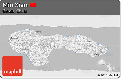 Gray Panoramic Map of Min Xian, single color outside