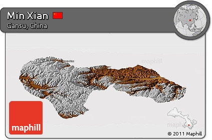 Physical Panoramic Map of Min Xian, cropped outside