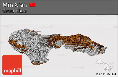 Physical Panoramic Map of Min Xian, cropped outside