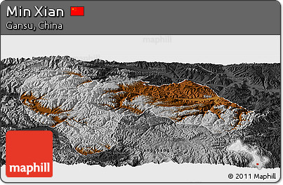 Physical Panoramic Map of Min Xian, darken, desaturated