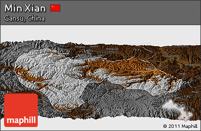 Physical Panoramic Map of Min Xian, darken