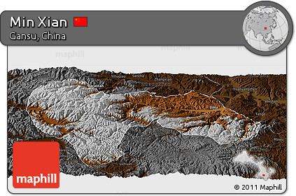 Physical Panoramic Map of Min Xian, darken