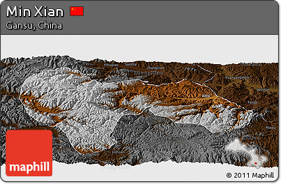 Physical Panoramic Map of Min Xian, darken