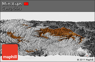 Physical Panoramic Map of Min Xian, desaturated