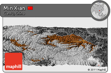 Physical Panoramic Map of Min Xian, desaturated