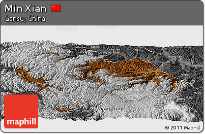 Physical Panoramic Map of Min Xian, desaturated