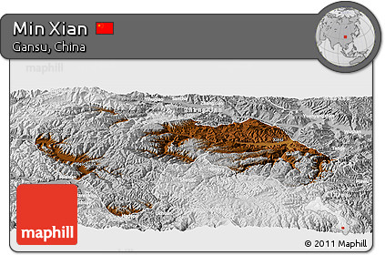 Physical Panoramic Map of Min Xian, lighten, desaturated