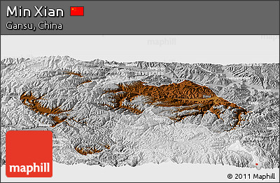 Physical Panoramic Map of Min Xian, lighten, desaturated