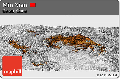 Physical Panoramic Map of Min Xian, lighten, desaturated