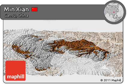 Physical Panoramic Map of Min Xian, lighten